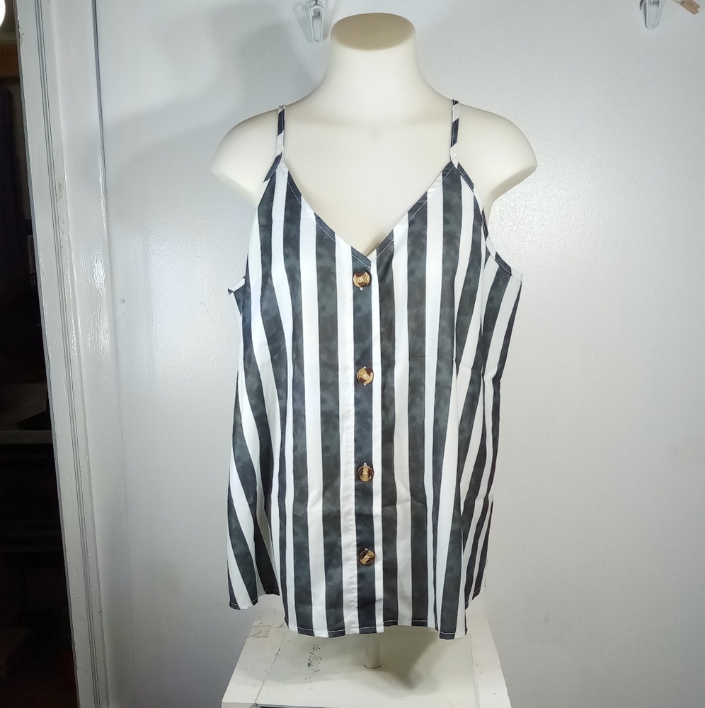 Womens Gray White Stripe Tank Top Sz XL - Picture 6 of 11
